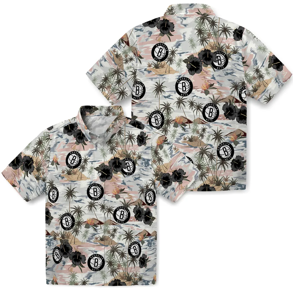Brooklyn Nets Hawaiian Shirt - Hibiscus Seaside brooklyn nets hibiscus seaside white hawaiian shirts high quality
