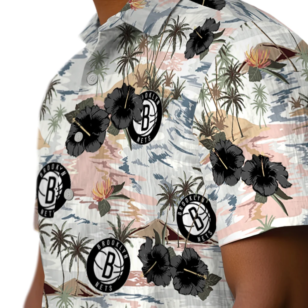 Brooklyn Nets Hawaiian Shirt - Hibiscus Seaside brooklyn nets hibiscus seaside white hawaiian shirts trendy