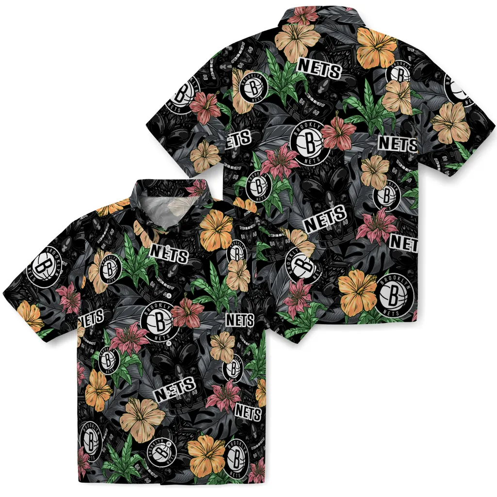 Brooklyn Nets Hawaiian Shirt - Hibiscus Tiki Jungle brooklyn nets tiki jungle black hawaiian shirts high quality