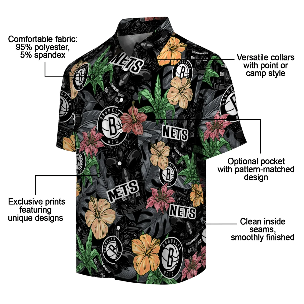 Brooklyn Nets Hawaiian Shirt - Hibiscus Tiki Jungle brooklyn nets tiki jungle black hawaiian shirts new arrival