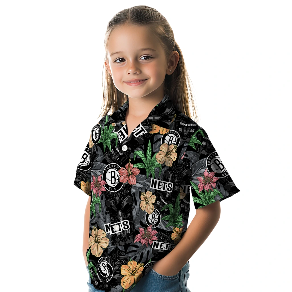 Brooklyn Nets Hawaiian Shirt - Hibiscus Tiki Jungle brooklyn nets tiki jungle black hawaiian shirts premium grade