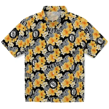 brooklyn nets hibiscus tropics black yellow hawaiian shirts best selling