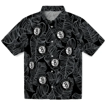 brooklyn nets leaf outline black hawaiian shirts best selling