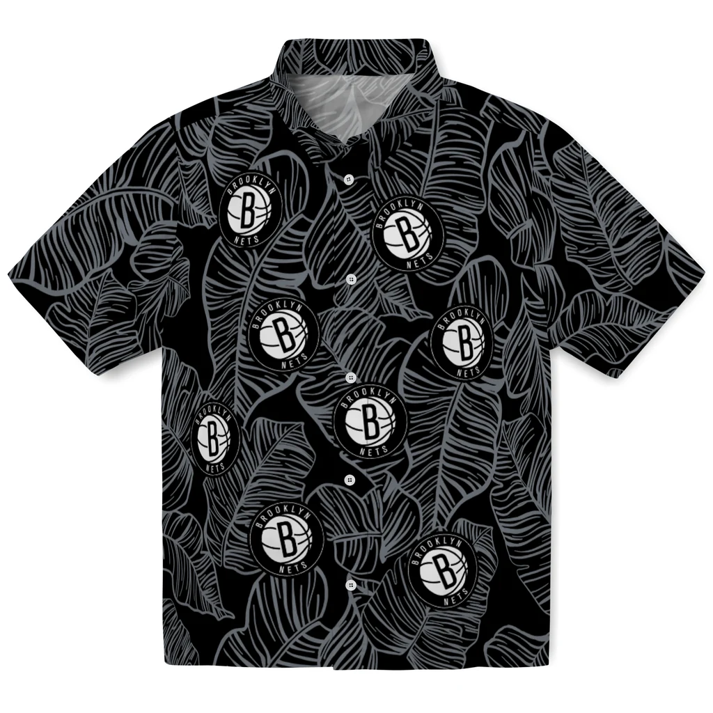 Brooklyn Nets Hawaiian Shirt - Leaf Outline brooklyn nets leaf outline black hawaiian shirts best selling