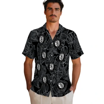 brooklyn nets leaf outline black hawaiian shirts fashion forward