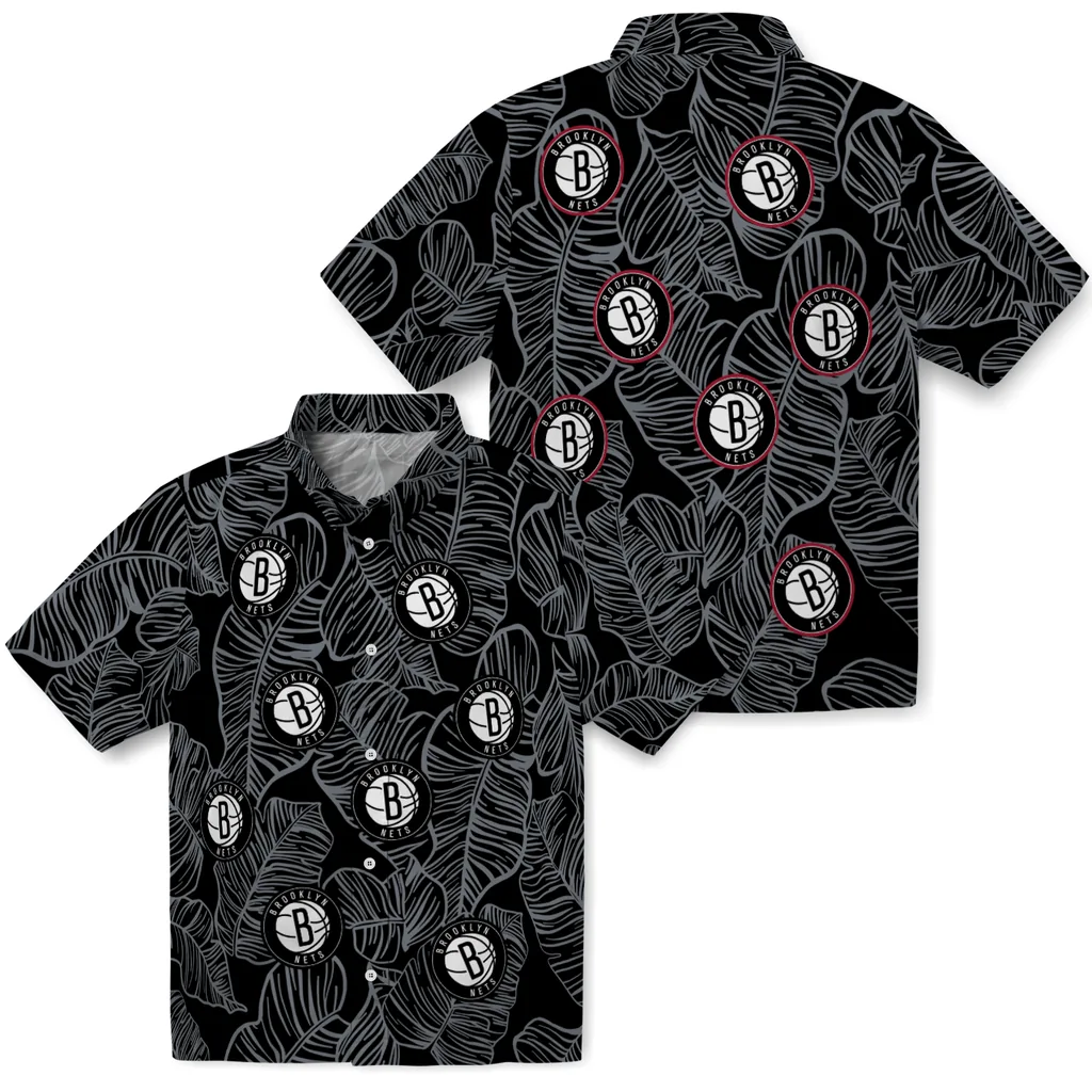 Brooklyn Nets Hawaiian Shirt - Leaf Outline brooklyn nets leaf outline black hawaiian shirts high quality