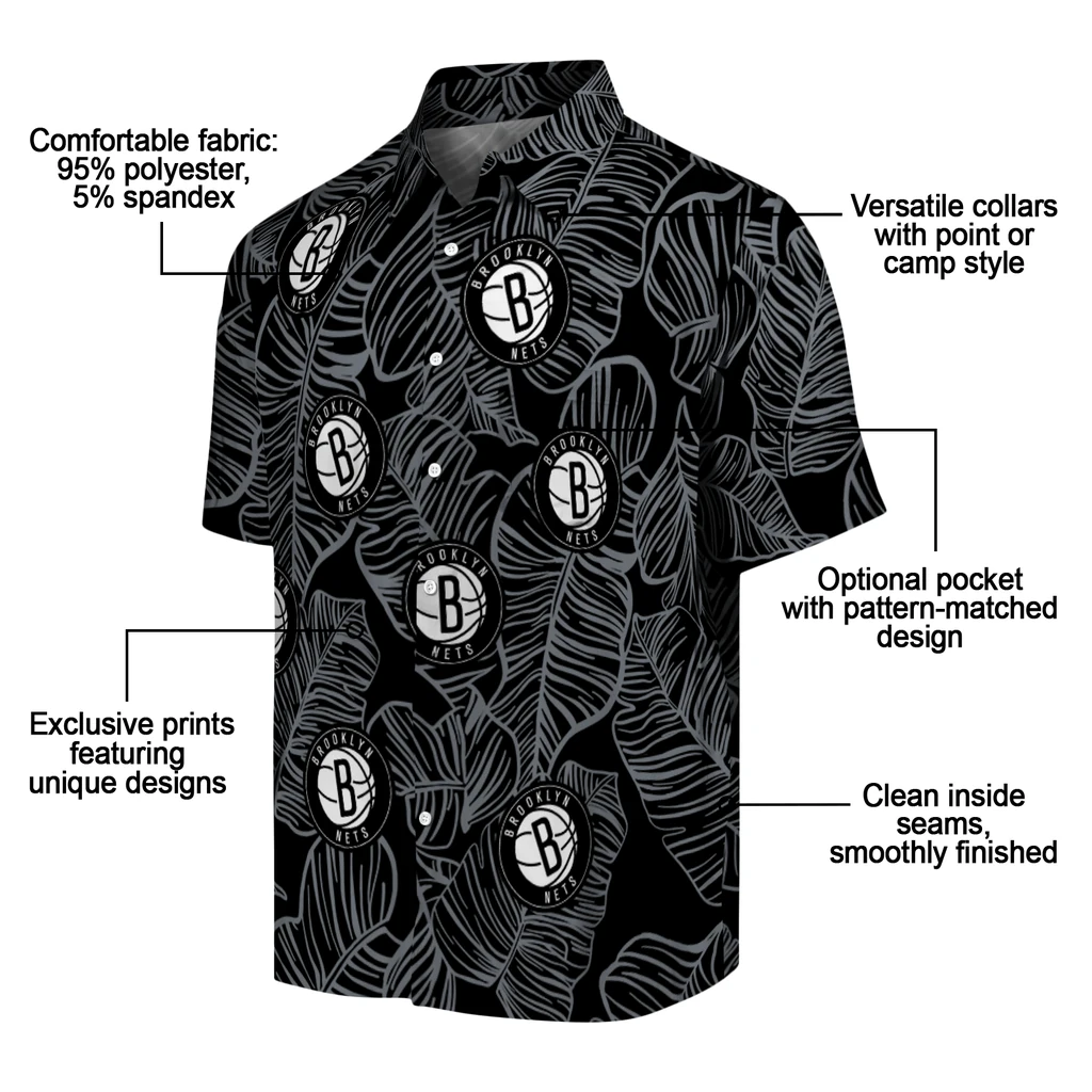 Brooklyn Nets Hawaiian Shirt - Leaf Outline brooklyn nets leaf outline black hawaiian shirts new arrival