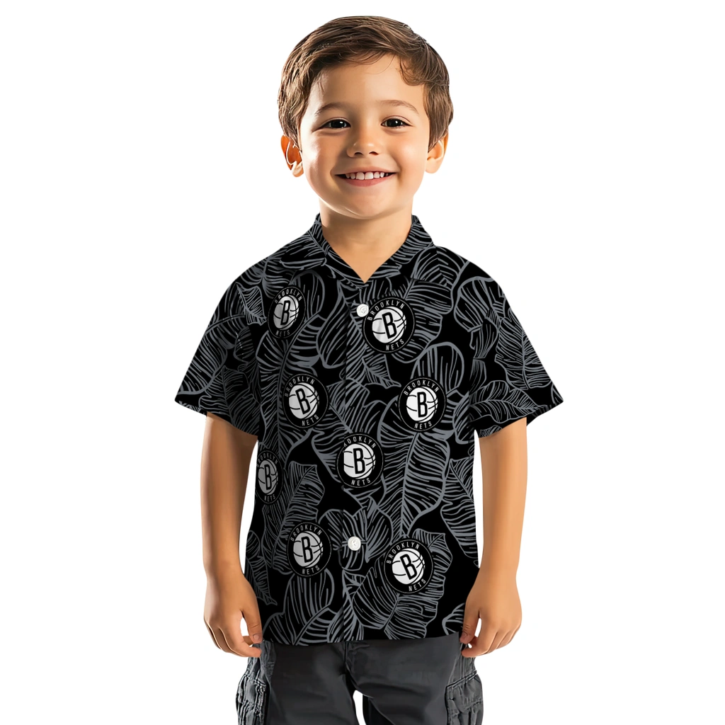 Brooklyn Nets Hawaiian Shirt - Leaf Outline brooklyn nets leaf outline black hawaiian shirts top rated
