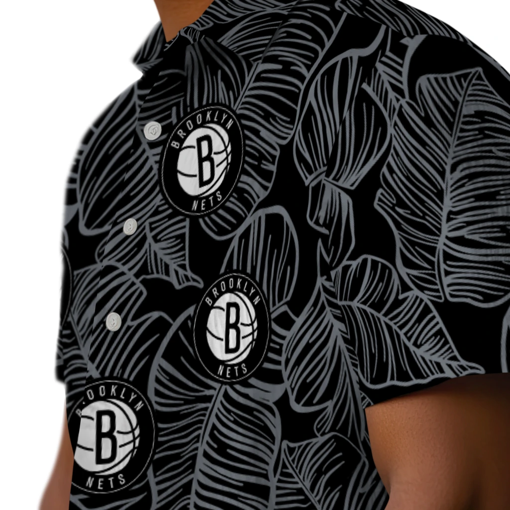 Brooklyn Nets Hawaiian Shirt - Leaf Outline brooklyn nets leaf outline black hawaiian shirts trendy