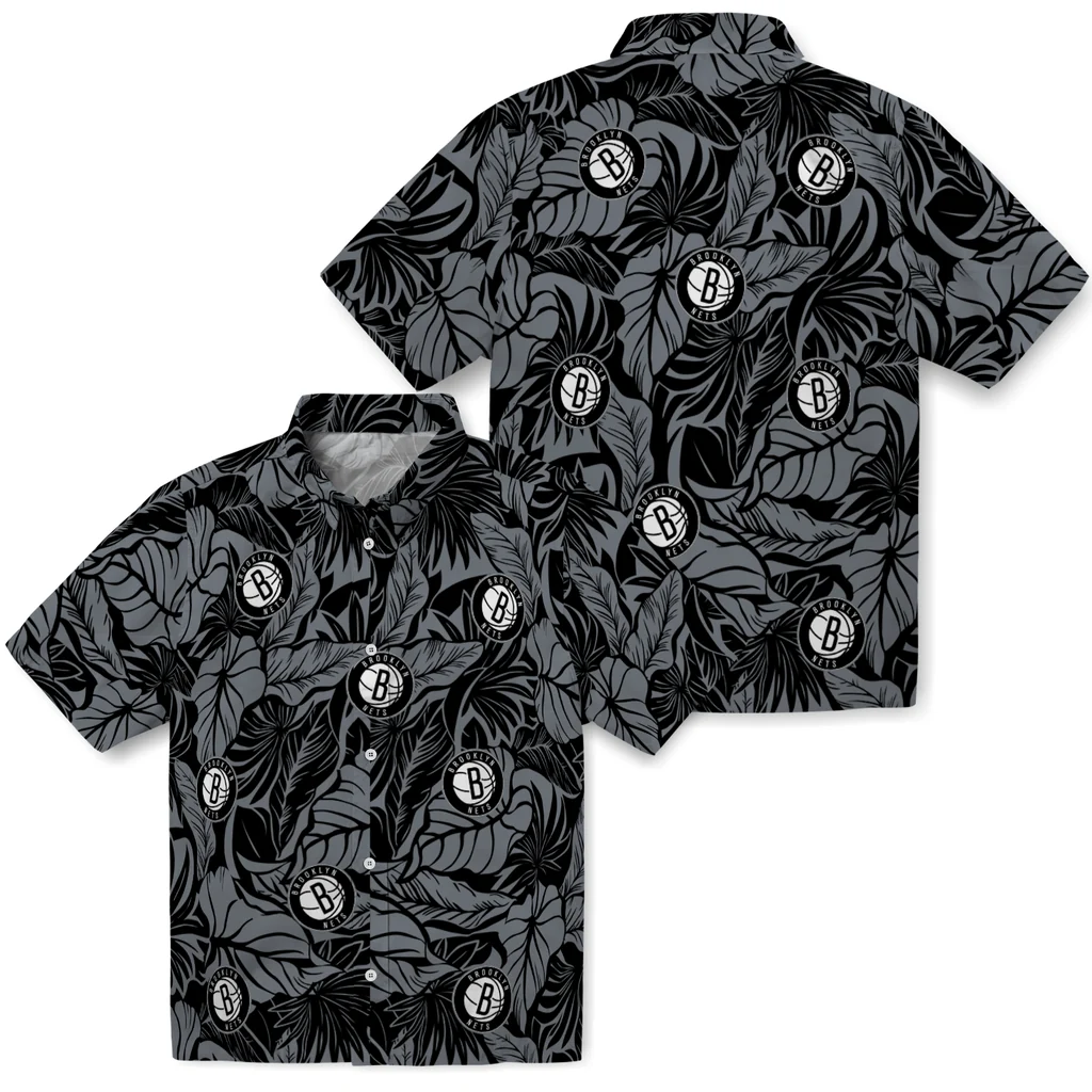Brooklyn Nets Hawaiian Shirt - Monstera Layer brooklyn nets monstera layer black hawaiian shirts high quality