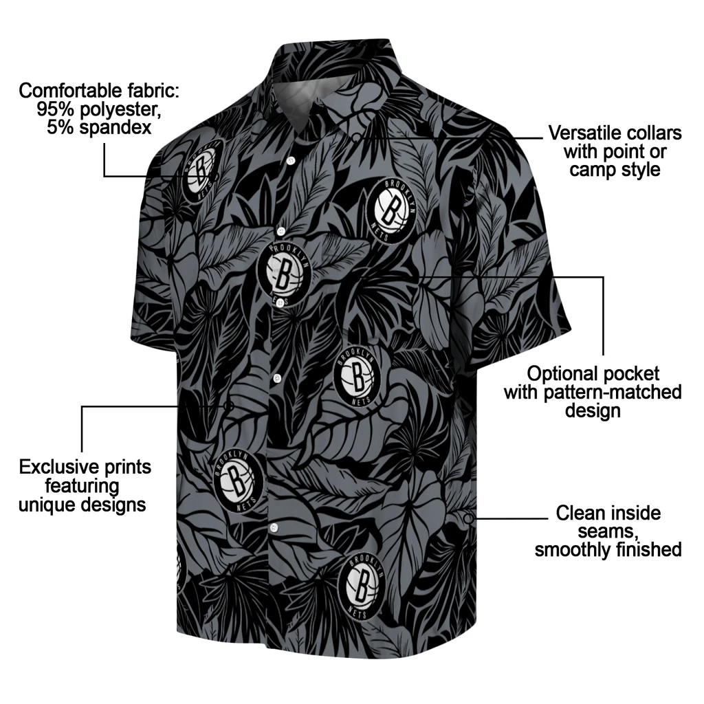 Brooklyn Nets Hawaiian Shirt - Monstera Layer brooklyn nets monstera layer black hawaiian shirts new arrival