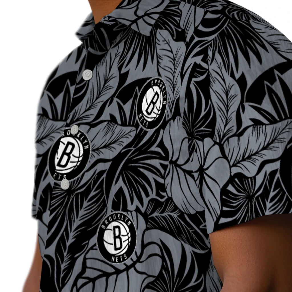 Brooklyn Nets Hawaiian Shirt - Monstera Layer brooklyn nets monstera layer black hawaiian shirts trendy