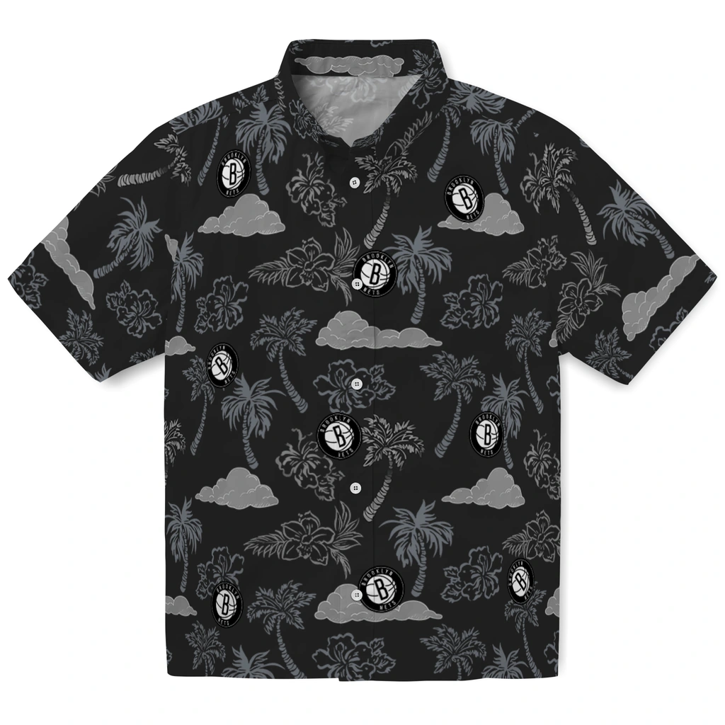Brooklyn Nets Hawaiian Shirt - Palm And Clouds brooklyn nets palm and clouds black hawaiian shirts best selling