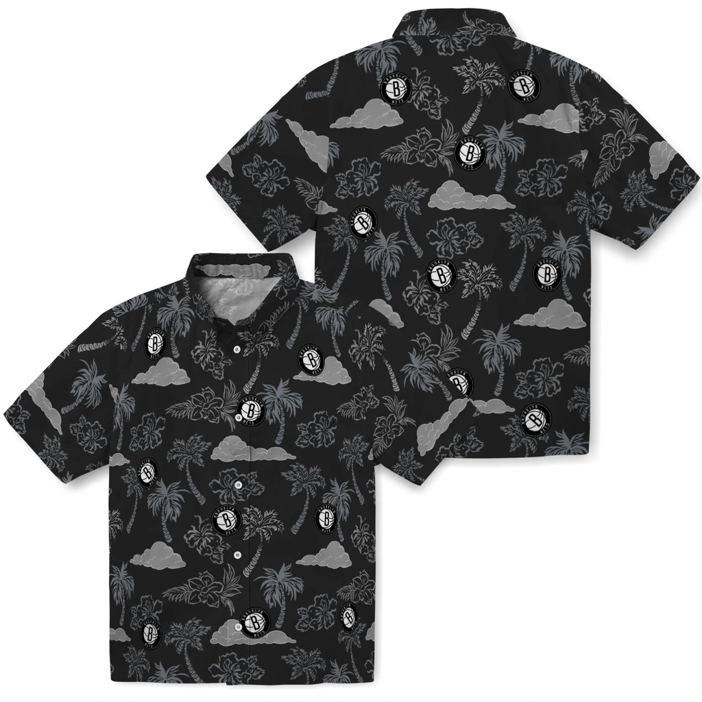 Brooklyn Nets Hawaiian Shirt - Palm And Clouds brooklyn nets palm and clouds black hawaiian shirts high quality
