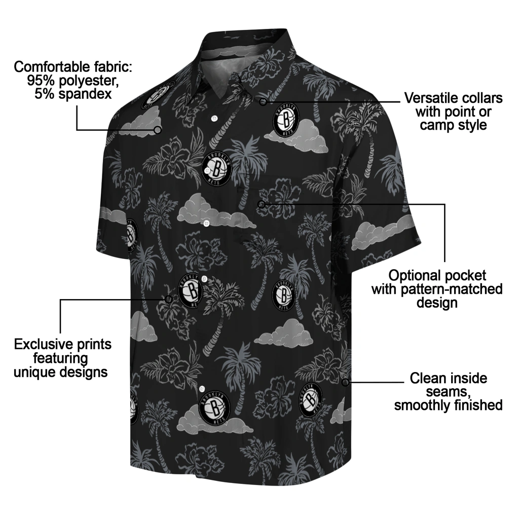 Brooklyn Nets Hawaiian Shirt - Palm And Clouds brooklyn nets palm and clouds black hawaiian shirts new arrival