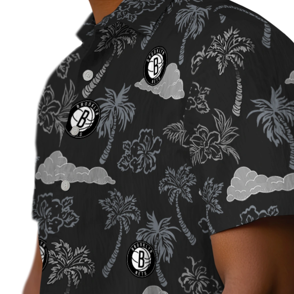 Brooklyn Nets Hawaiian Shirt - Palm And Clouds brooklyn nets palm and clouds black hawaiian shirts trendy