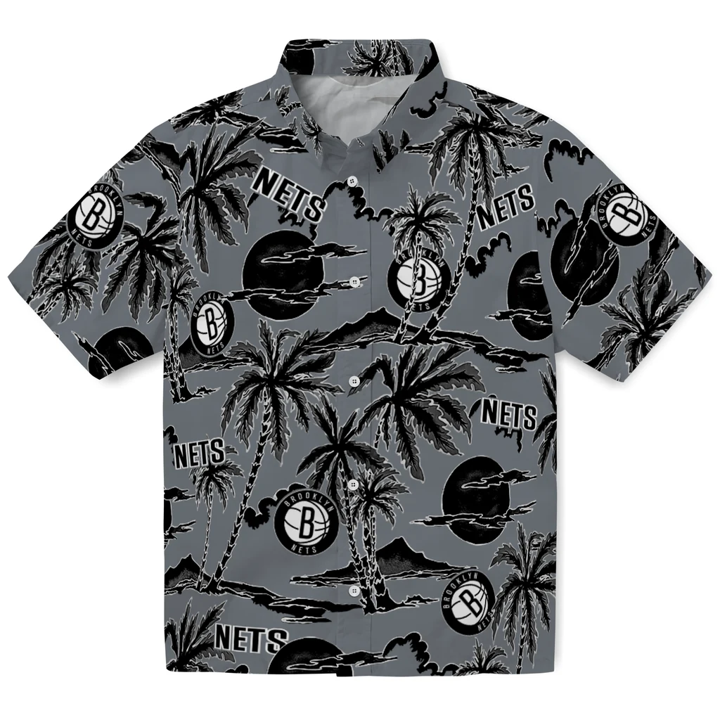 Brooklyn Nets Hawaiian Shirt - Palm Sunset brooklyn nets palm sunset hawaiian shirts best selling