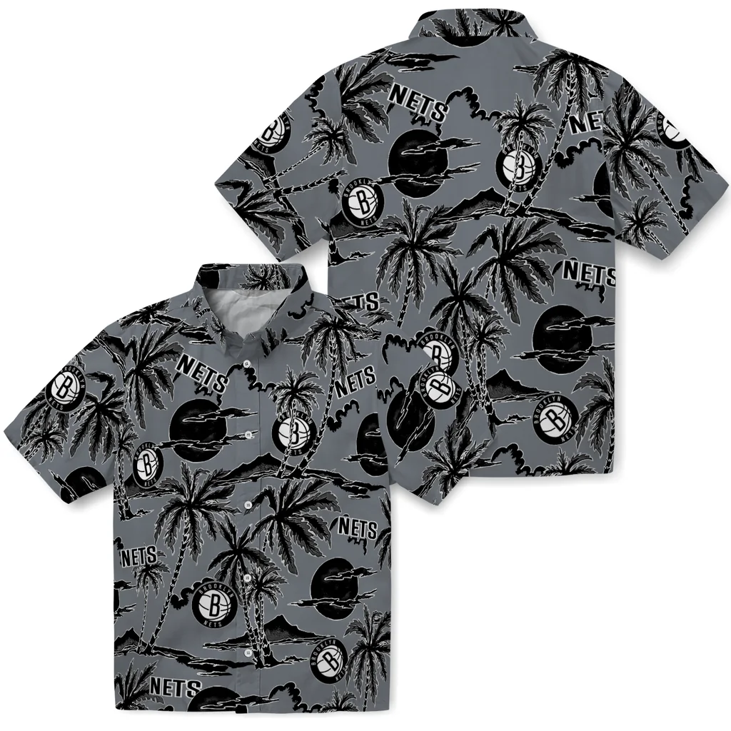 Brooklyn Nets Hawaiian Shirt - Palm Sunset brooklyn nets palm sunset hawaiian shirts high quality
