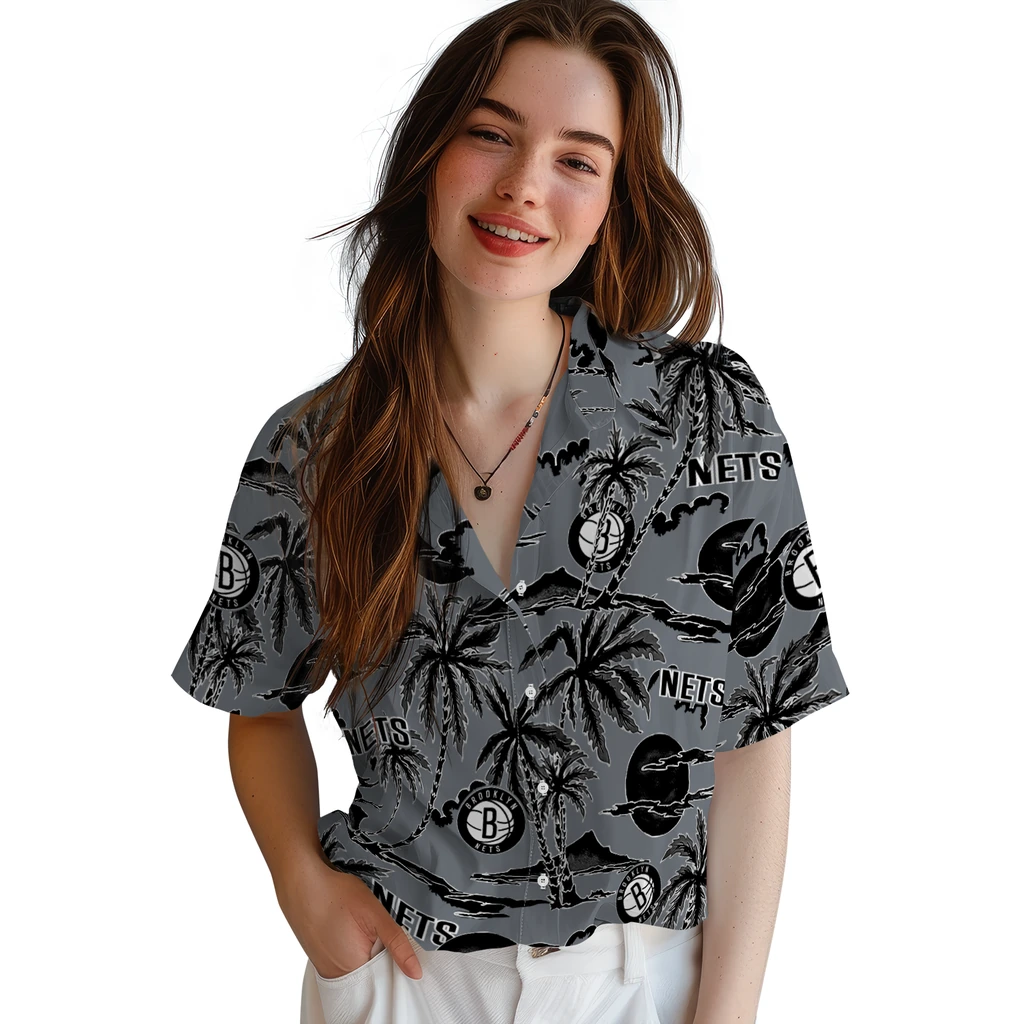 Brooklyn Nets Hawaiian Shirt - Palm Sunset brooklyn nets palm sunset hawaiian shirts latest model