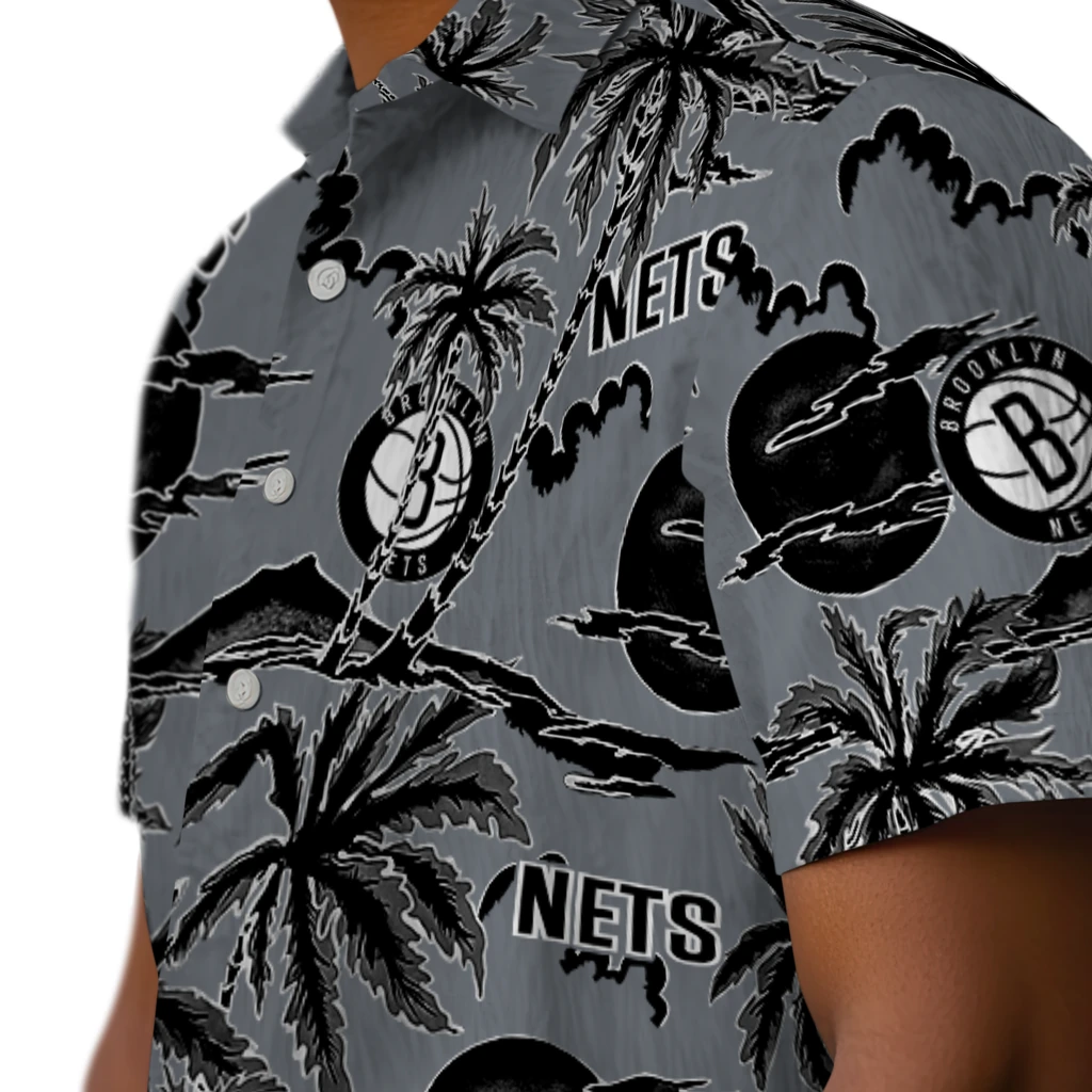 Brooklyn Nets Hawaiian Shirt - Palm Sunset brooklyn nets palm sunset hawaiian shirts trendy