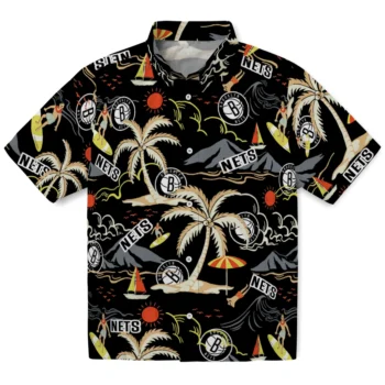 brooklyn nets palm tree island black hawaiian shirts best selling