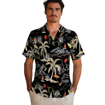 brooklyn nets palm tree island black hawaiian shirts fashion forward