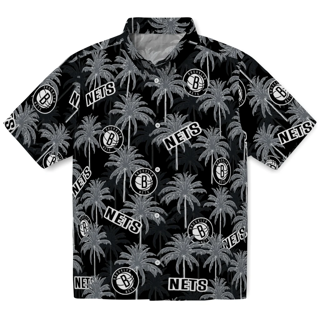 Brooklyn Nets Hawaiian Shirt - Palm Tree Motif brooklyn nets palm grove black hawaiian shirts best selling
