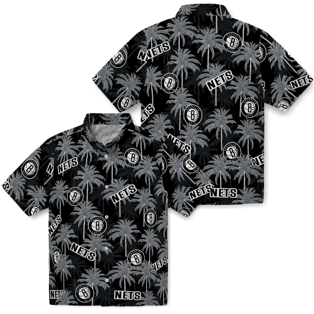 Brooklyn Nets Hawaiian Shirt - Palm Tree Motif brooklyn nets palm grove black hawaiian shirts high quality