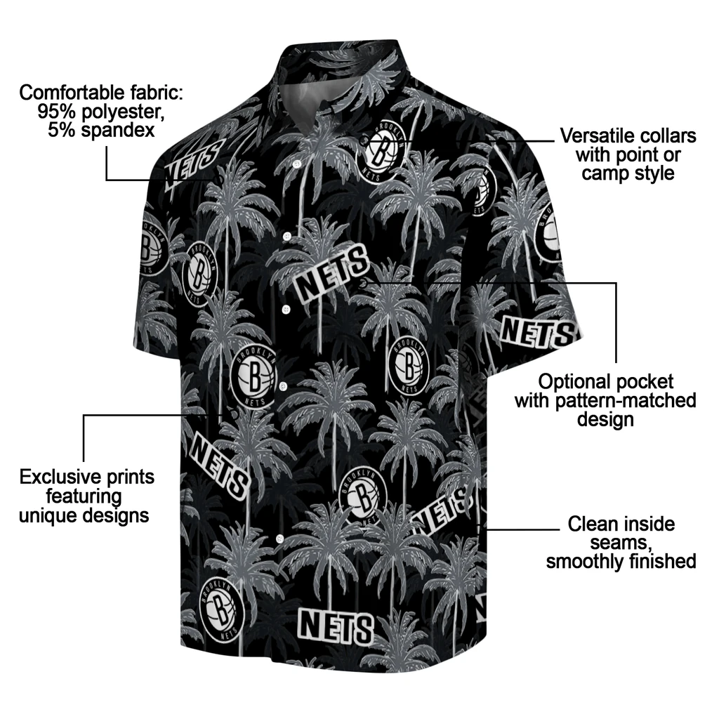 Brooklyn Nets Hawaiian Shirt - Palm Tree Motif brooklyn nets palm grove black hawaiian shirts new arrival
