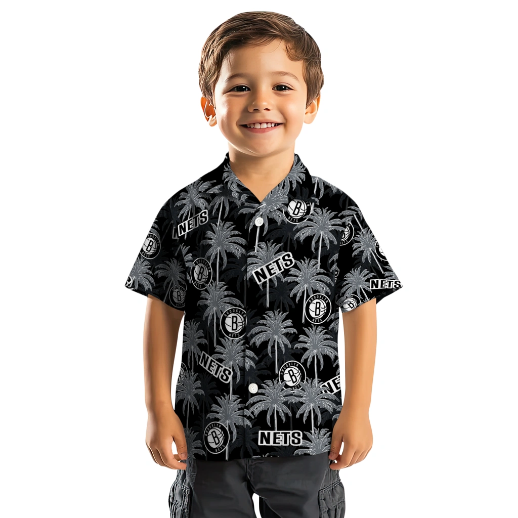 Brooklyn Nets Hawaiian Shirt - Palm Tree Motif brooklyn nets palm grove black hawaiian shirts top rated