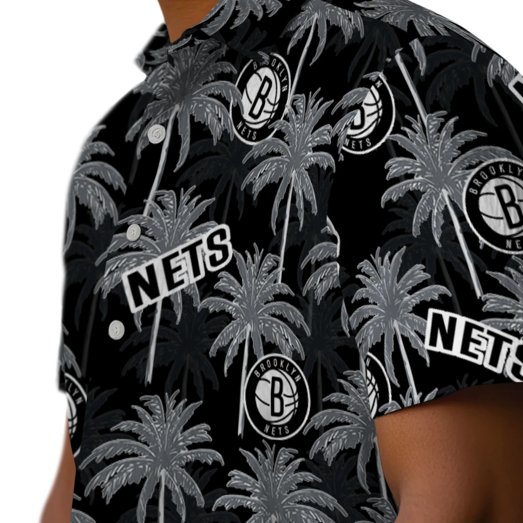 Brooklyn Nets Hawaiian Shirt - Palm Tree Motif brooklyn nets palm grove black hawaiian shirts trendy
