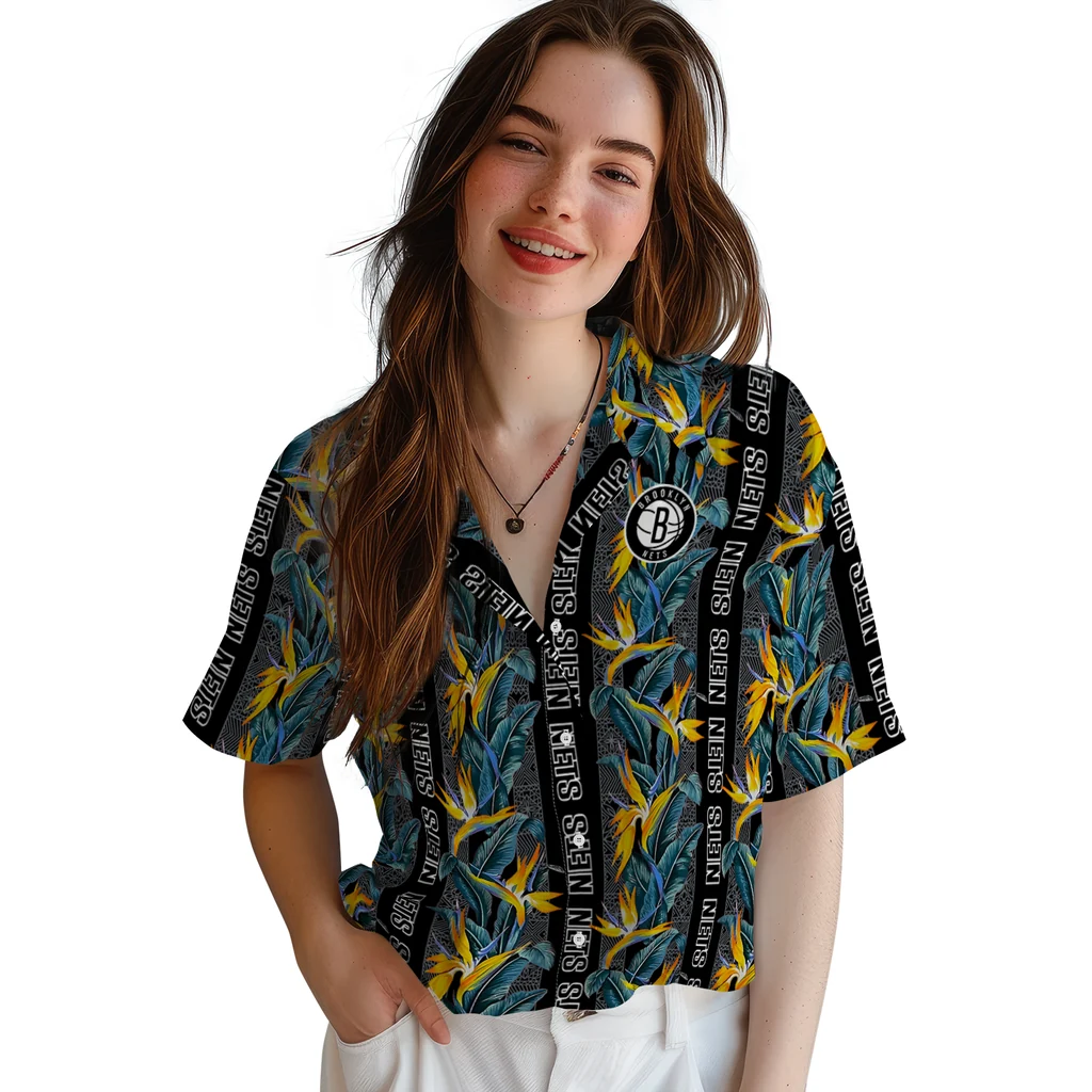 Brooklyn Nets Hawaiian Shirt - Paradise Vines brooklyn nets paradise vines black hawaiian shirts latest model