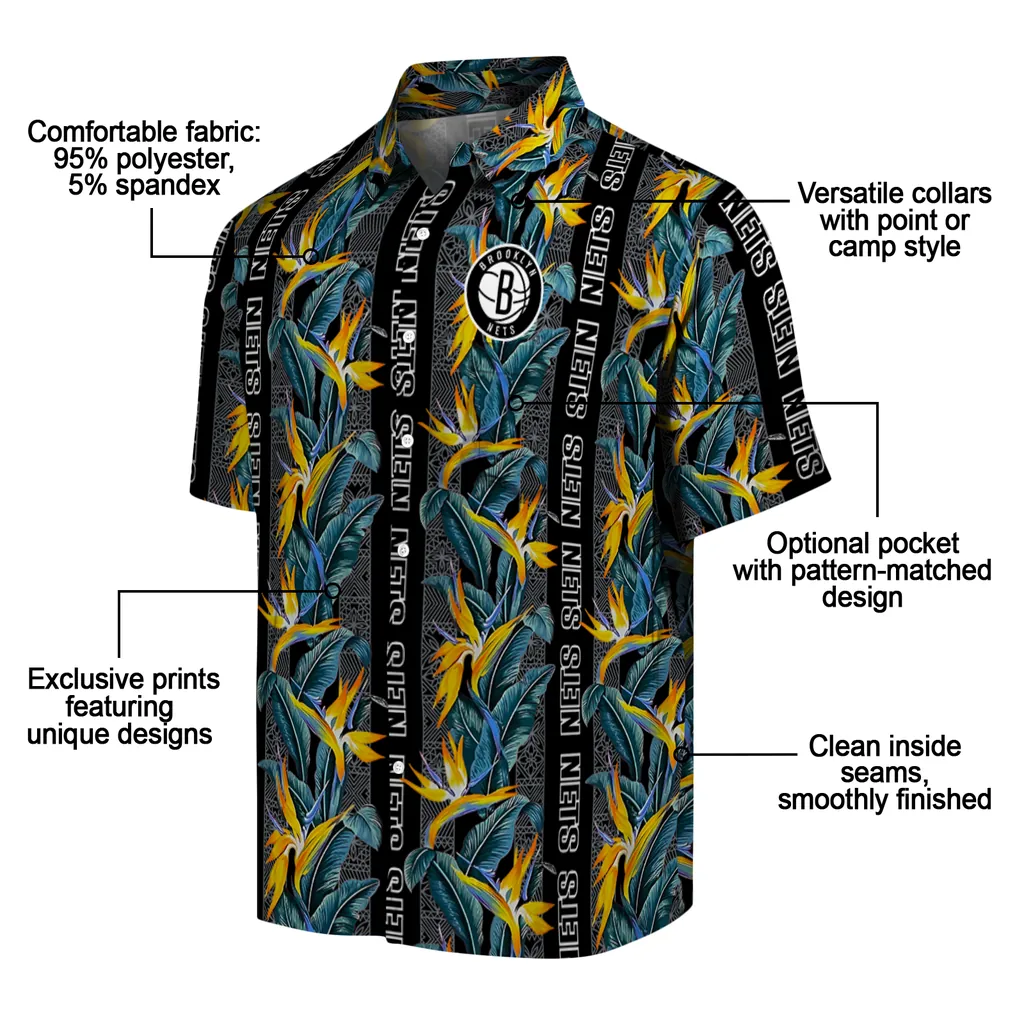 Brooklyn Nets Hawaiian Shirt - Paradise Vines brooklyn nets paradise vines black hawaiian shirts new arrival