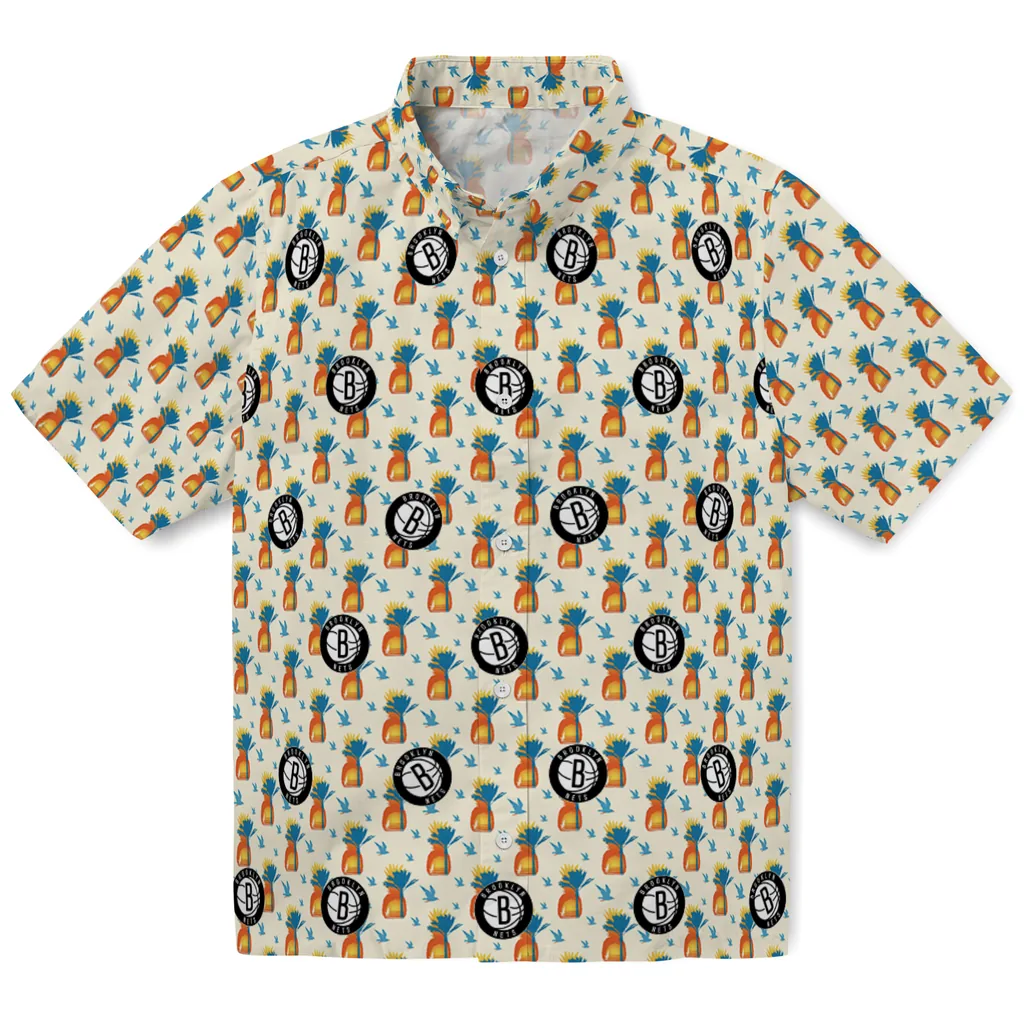 Brooklyn Nets Hawaiian Shirt - Pineapple Delight brooklyn nets pineapple delight beige hawaiian shirts best selling
