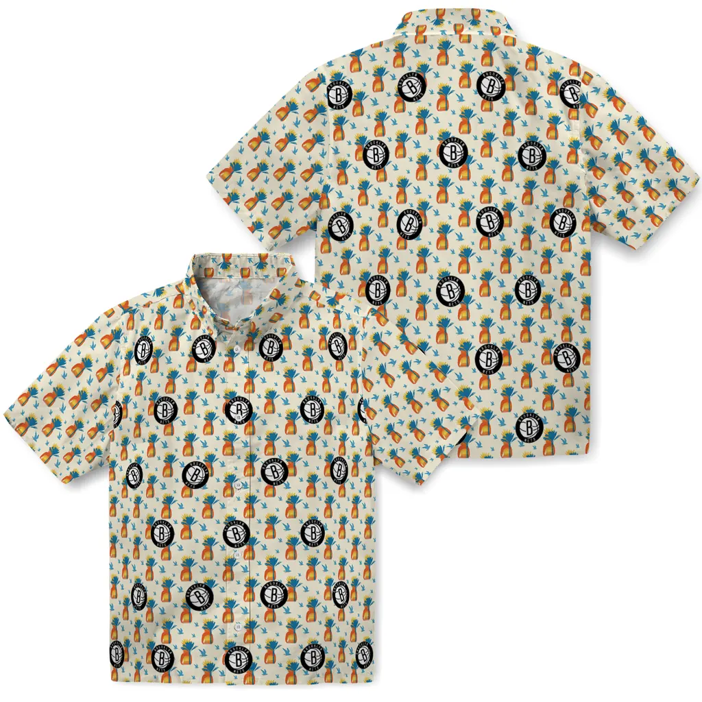 Brooklyn Nets Hawaiian Shirt - Pineapple Delight brooklyn nets pineapple delight beige hawaiian shirts high quality