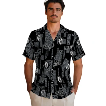 brooklyn nets turtle lines black hawaiian shirts fashion forward