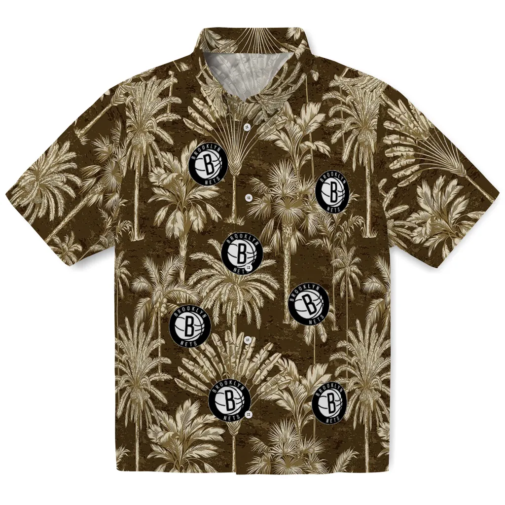 Brooklyn Nets Hawaiian Shirt - Vintage Palm Tree brooklyn nets palm shadows black hawaiian shirts best selling