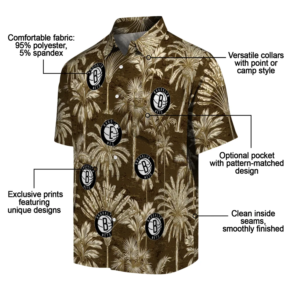 Brooklyn Nets Hawaiian Shirt - Vintage Palm Tree brooklyn nets palm shadows black hawaiian shirts new arrival