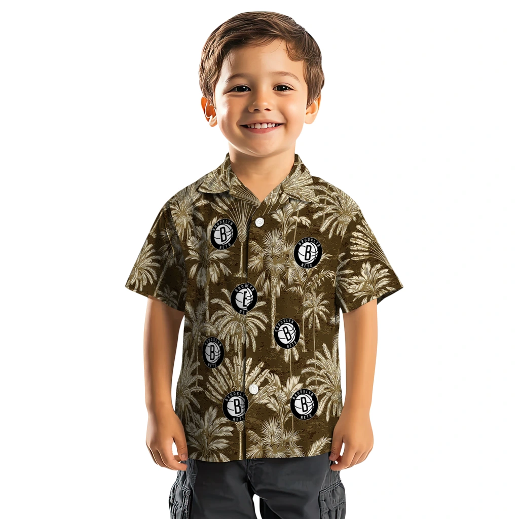 Brooklyn Nets Hawaiian Shirt - Vintage Palm Tree brooklyn nets palm shadows black hawaiian shirts top rated