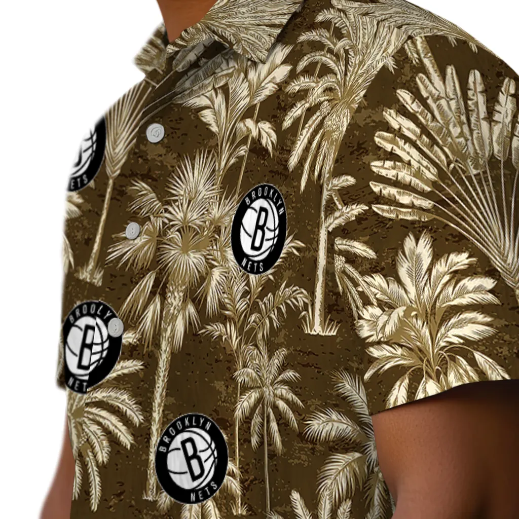 Brooklyn Nets Hawaiian Shirt - Vintage Palm Tree brooklyn nets palm shadows black hawaiian shirts trendy