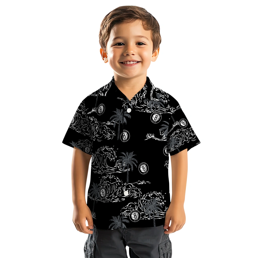Brooklyn Nets Hawaiian Shirt - Wave Palm brooklyn nets wave palm black hawaiian shirts top rated