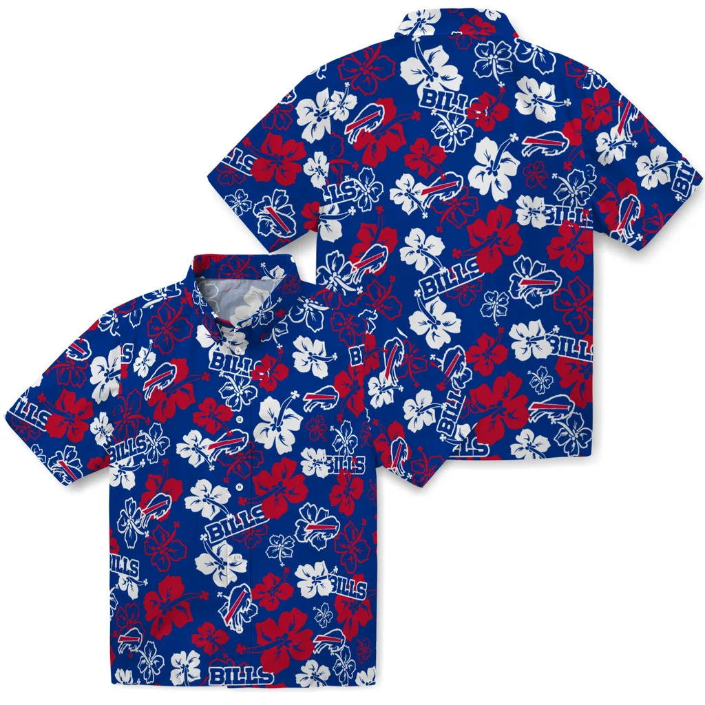 Buffalo Bills Hawaiian Shirt - Hibiscus Flower Design buffalo bills hibiscus bloom blue hawaiian shirts high quality