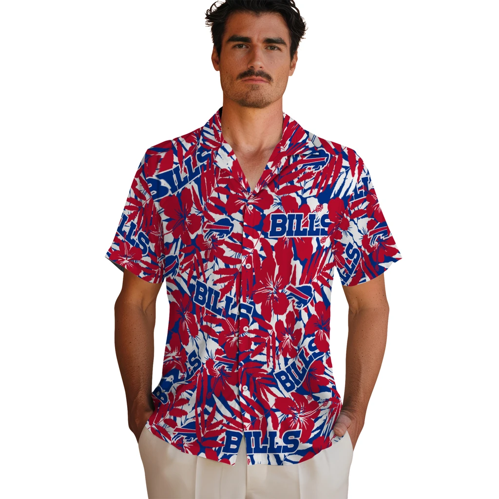 Buffalo Bills Hawaiian Shirt - Hibiscus Overlay buffalo bills hibiscus overlay hawaiian shirts fashion forward
