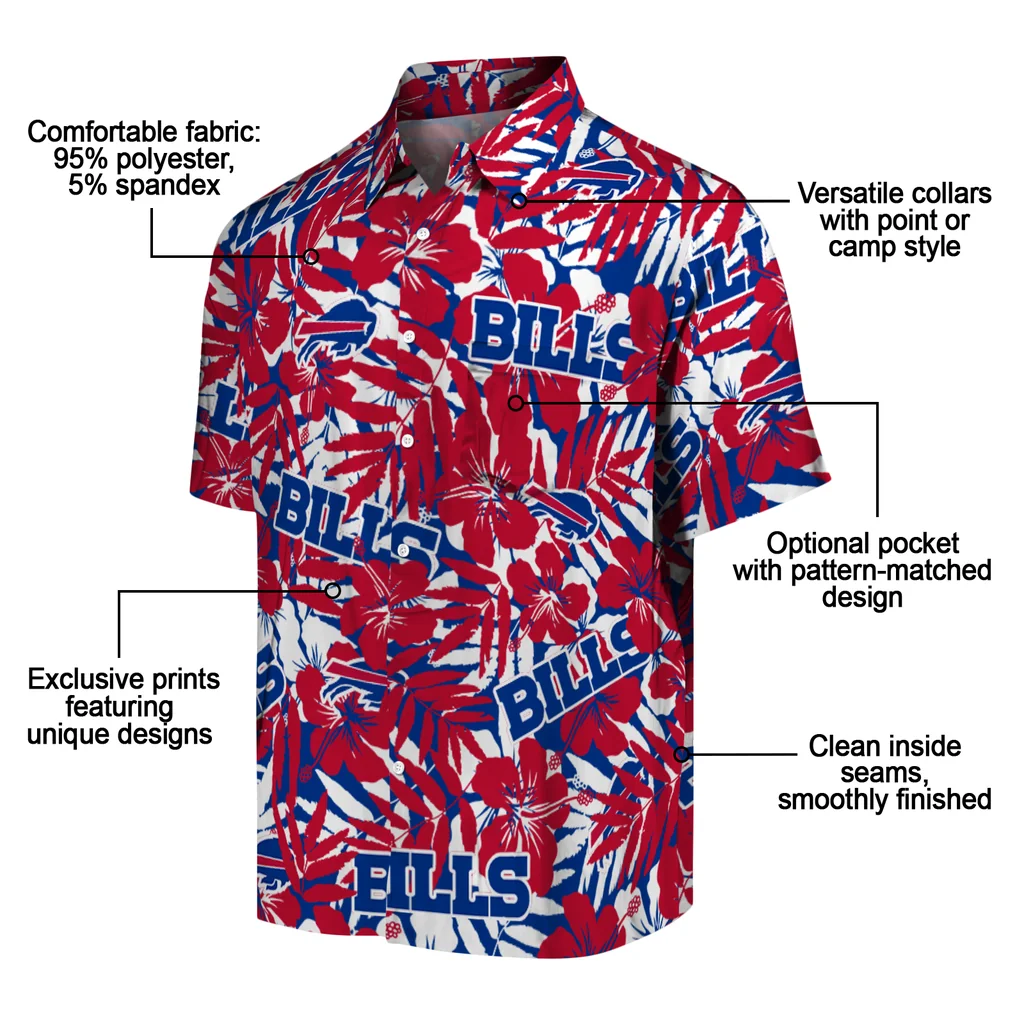 Buffalo Bills Hawaiian Shirt - Hibiscus Overlay buffalo bills hibiscus overlay hawaiian shirts new arrival