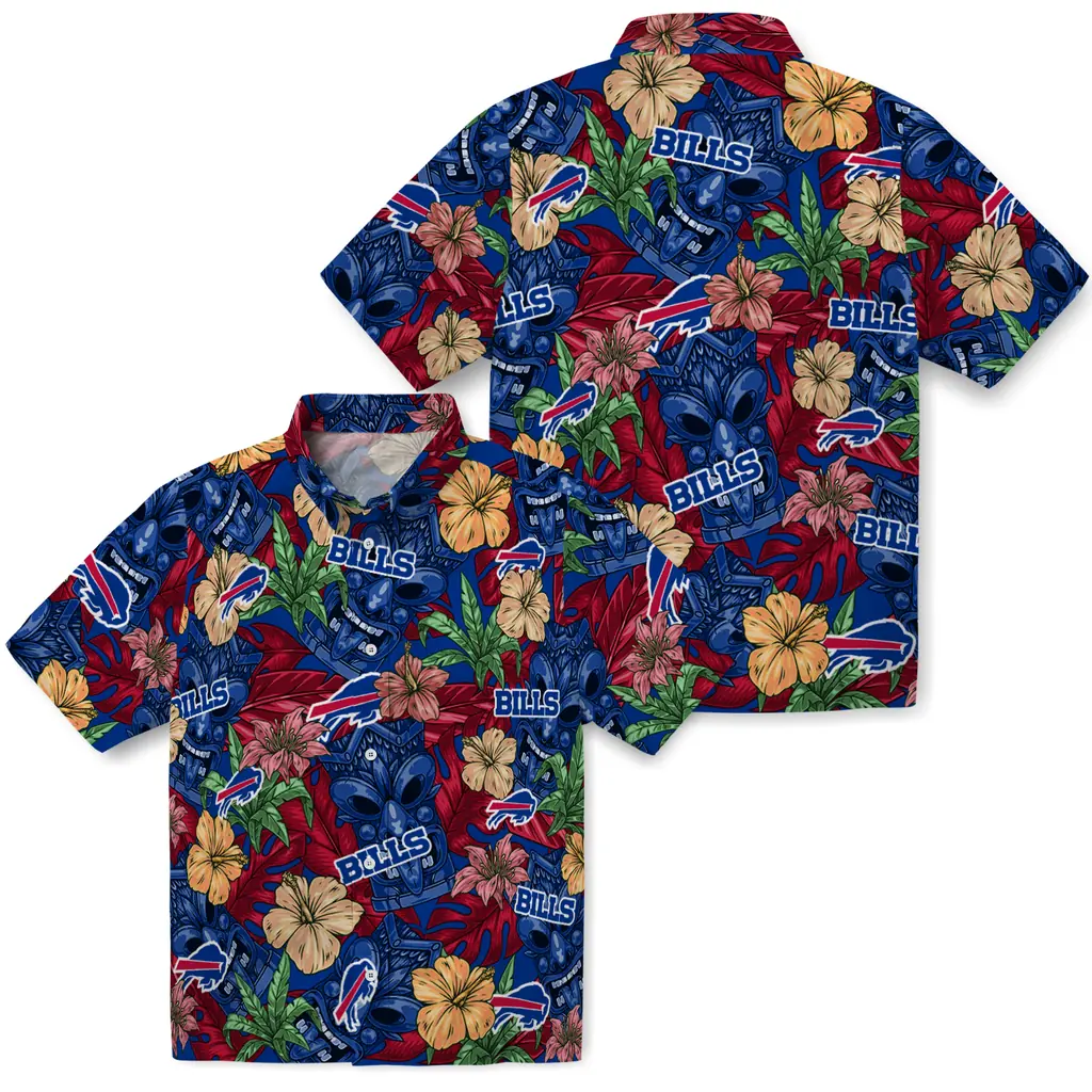 Buffalo Bills Hawaiian Shirt - Hibiscus Tiki Jungle buffalo bills tiki jungle blue hawaiian shirts high quality