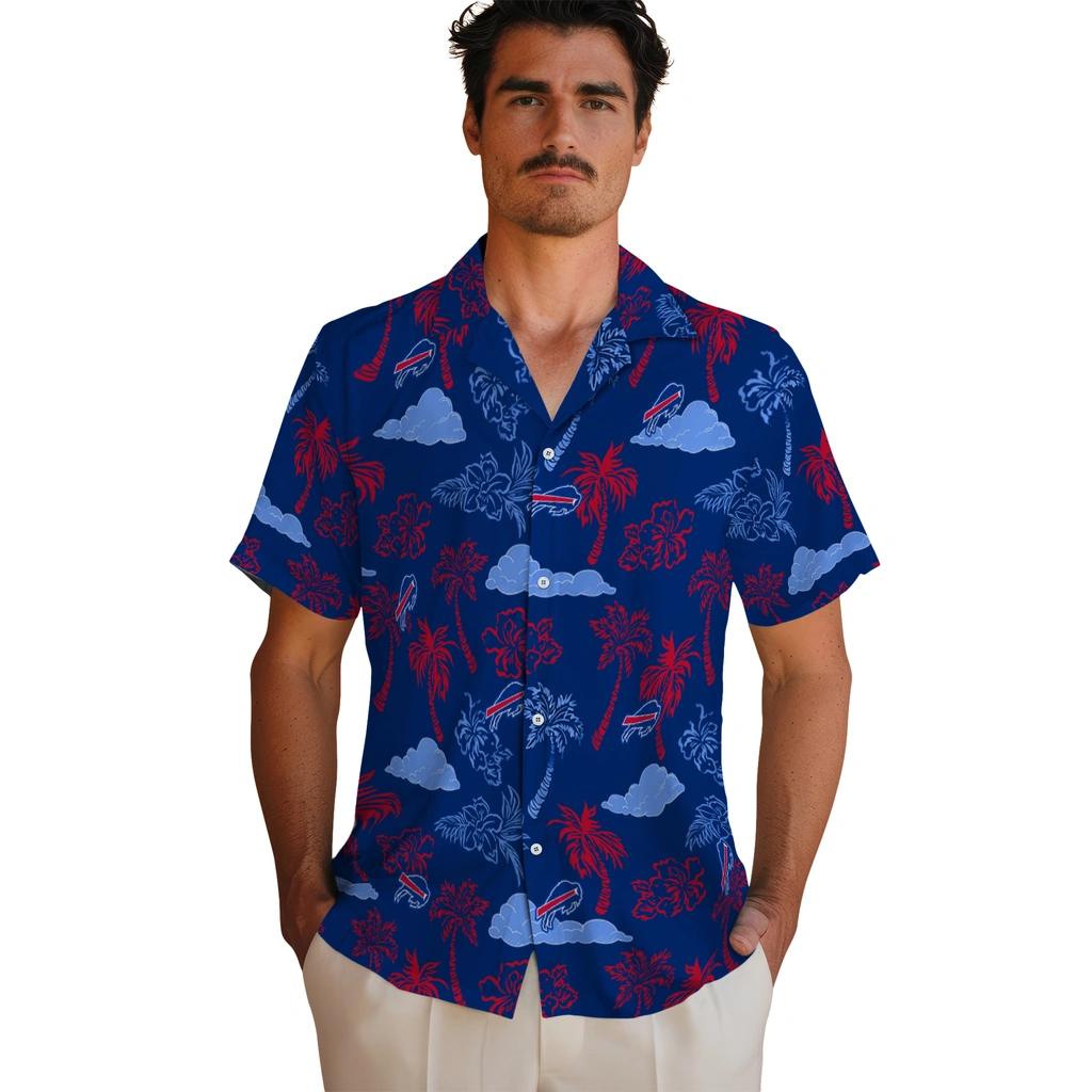 Buffalo Bills Hawaiian Shirt - Palm And Clouds buffalo bills palm and clouds blue hawaiian shirts fashion forward