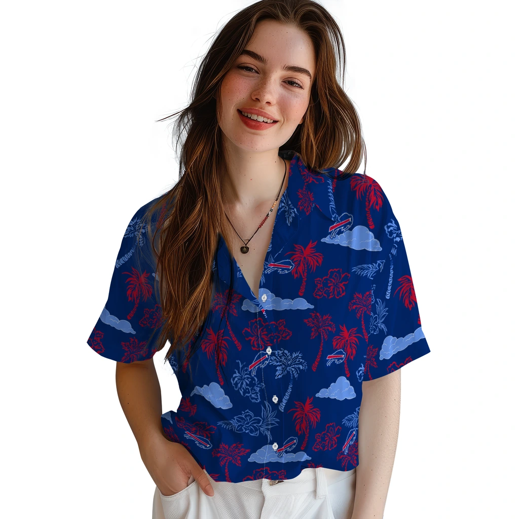Buffalo Bills Hawaiian Shirt - Palm And Clouds buffalo bills palm and clouds blue hawaiian shirts latest model