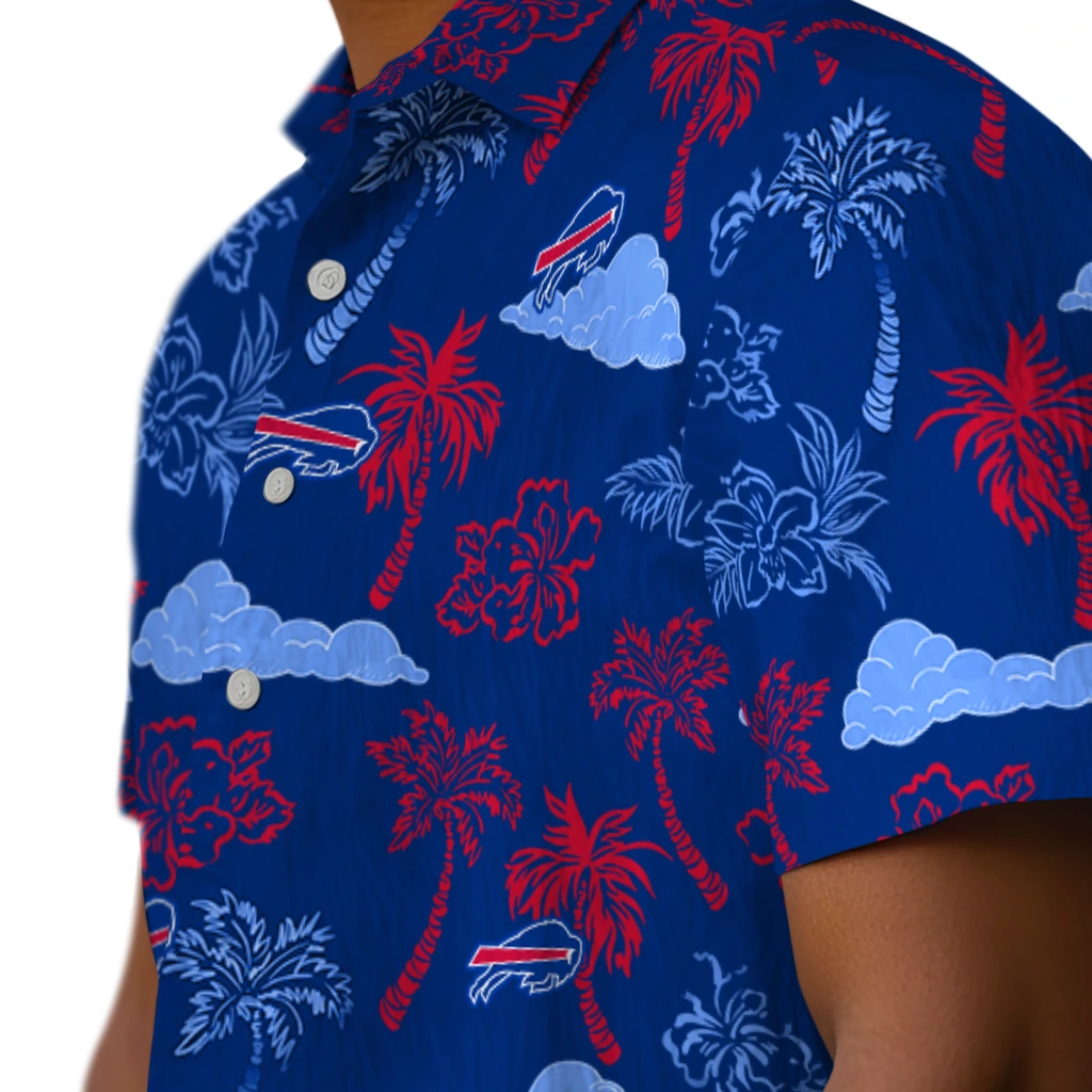 Buffalo Bills Hawaiian Shirt - Palm And Clouds buffalo bills palm and clouds blue hawaiian shirts trendy