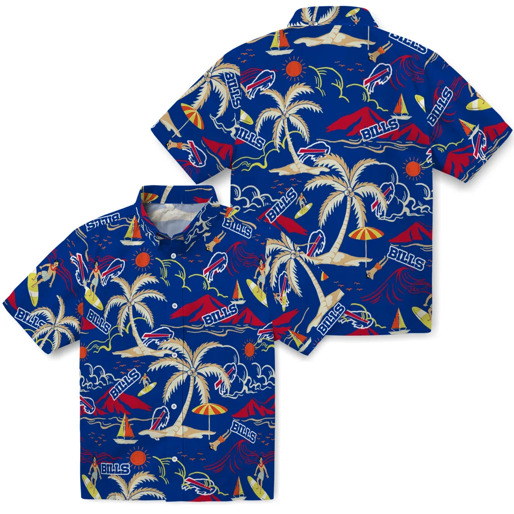 Buffalo Bills Hawaiian Shirt - Palm Tree Island buffalo bills palm tree island blue hawaiian shirts high quality