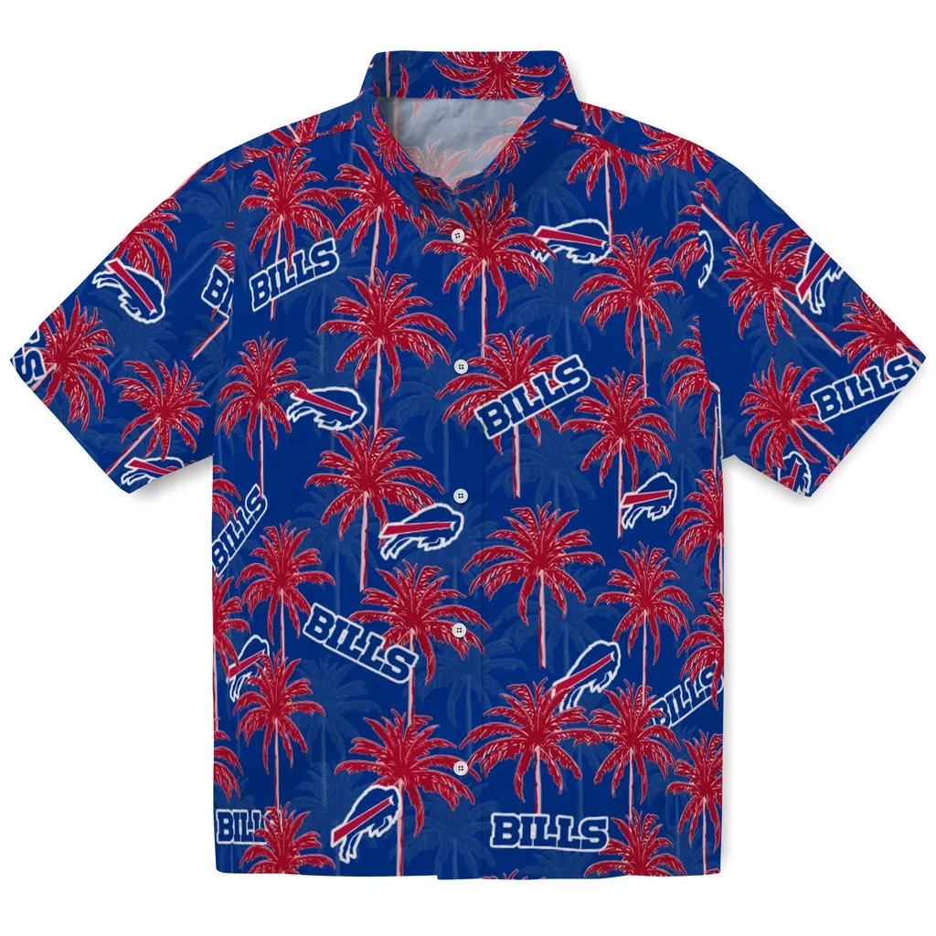 Buffalo Bills Hawaiian Shirt - Palm Tree Motif buffalo bills palm grove blue hawaiian shirts best selling